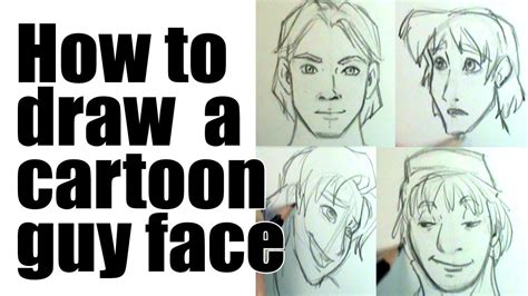 The eyes are made of circles and the lips are drawn with ovals. How to draw a male cartoon face - YouTube