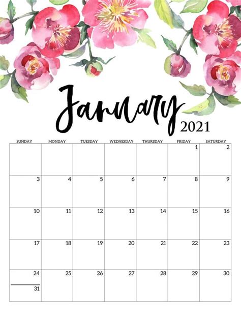 Beautiful 2021 Monthly Calendar
