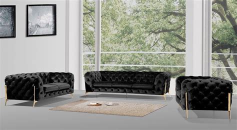 Divani Casa Sheila Modern Black Velvet Sofa Set Velvet Living Room