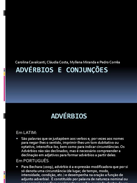 Classificação E Exemplos De Advérbios E Conjunções Em Latim E Português