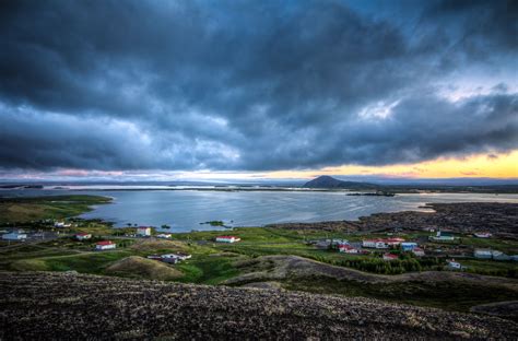 Overlooking Lake Mývatn In Iceland Shortly After One Midnight In July