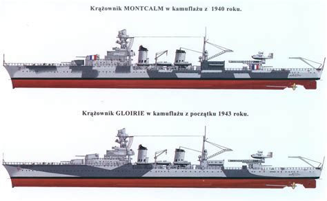 French Light Cruisers Montcalm 1940 And Gloirie 1943 In Camouflage