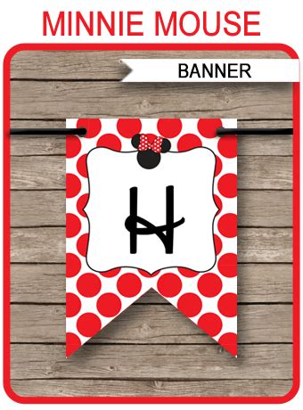 minnie mouse birthday banner template red editable bunting