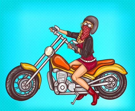 Vector Pop Art Biker Girl Sitting On A Motorcycle Stock Vector Illustration Of Caucasian