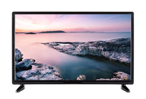Modern High Definition Television With Picture Of The Sunset Ro Stock