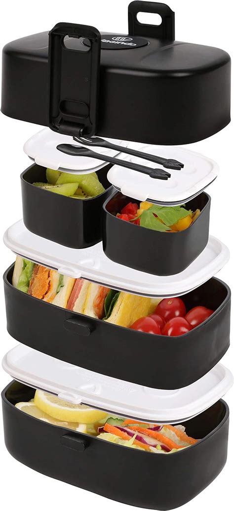 Bento Box Leak Proof Stacking Lunch Boxes With 4 Compartments Bpa