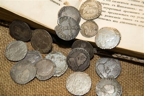 Ancient French Silver Coins With Portraits Of Kings On The Old C Stock