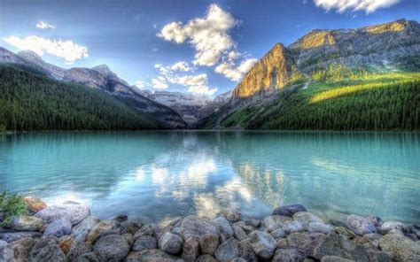Mountain Lake Forest Rock Landscape Nature Wallpapers Hd Desktop