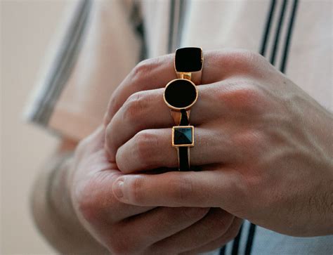 Designb Gold And Black Signet Rings In 3 Pack Mens Gold Signet Rings