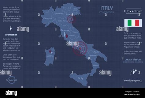 Mapa De Italia Regiones Separadas Con Nombres Infografía Azul Plano