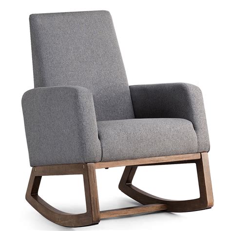 Mid Century Retro Modern Fabric Upholstered Rocking Chair Relax Rocker