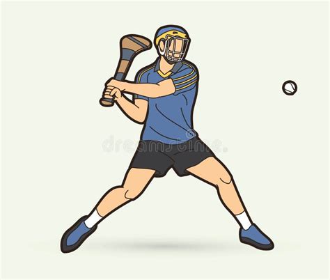 Irish Hurley Sport Hurling Sport Player Action Cartoon Graphic Vector