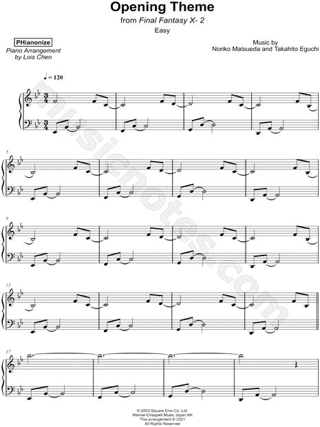 Phianonize Opening Theme From Final Fantasy X 2 Easy Sheet Music