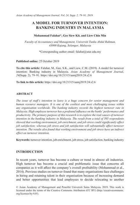 International journal of economics, commerce and management, united kingdom licensed under creative common page 369 a person who is a graduate candidates sought by. (PDF) A model for turnover intention: Banking industry in ...