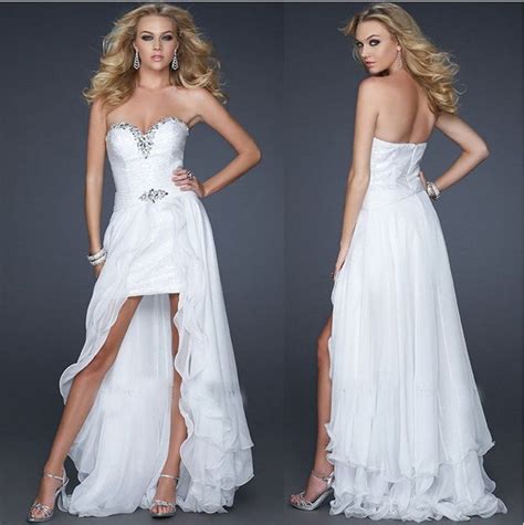 Womens sequins front short back long bridal wedding party lace strapless dress d. White Chiffon Front Short and Long Back Asymmetrical prom ...