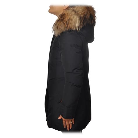 Woolrich Artic Parka Fr With Fur Trimmed Hood Blue Jacket