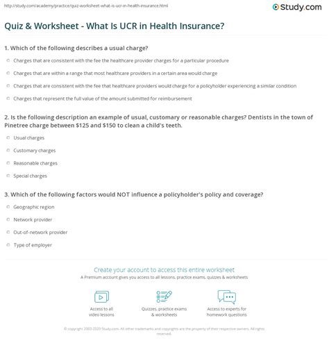 Understanding your insurance options is an important part of managing your cancer care. Quiz & Worksheet - What Is UCR in Health Insurance? | Study.com