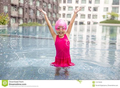 Happy Asian Girl Love Swimming Pool Stock Photo Image Of Active Happy