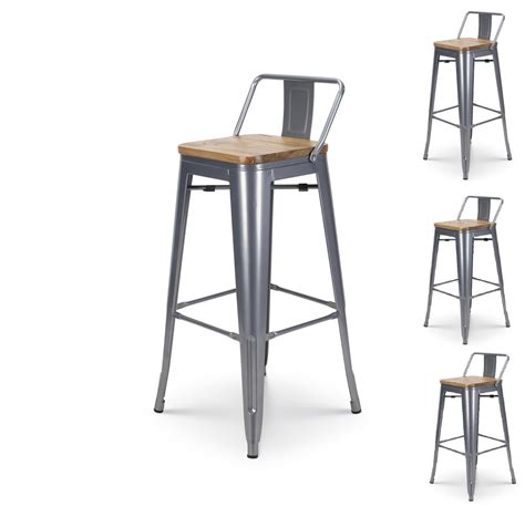 Kosmi Lot De Tabourets De Bar Style Industriel En M Tal Silver Avec