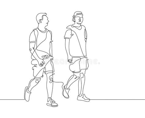 Un Dessin Au Trait Continu De Deux Jeunes Hommes Marchent Illustration