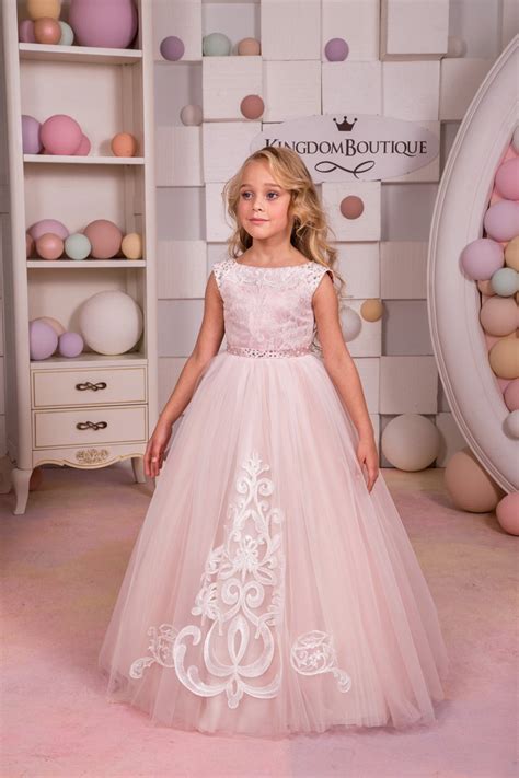 Blush Pink Lace Tulle Flower Girl Dress Wedding Party Etsy