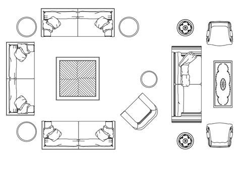 2d Living Room Furniture Cad Blocks Drawing Dwg Cadbull