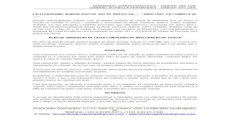 Ação De Obrigação De Fazer Com Pedido De Tutela Antecipada