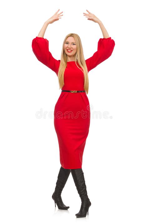 Beautiful Woman In Red Long Dress Isolated On The Stock Image Image