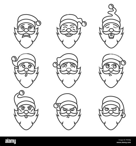 Santa Claus Character Emotions Icon Set Merry Christmas Linear