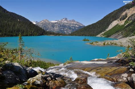 Mountains Lake Joffre Canada Woods Rocks Beautiful Views