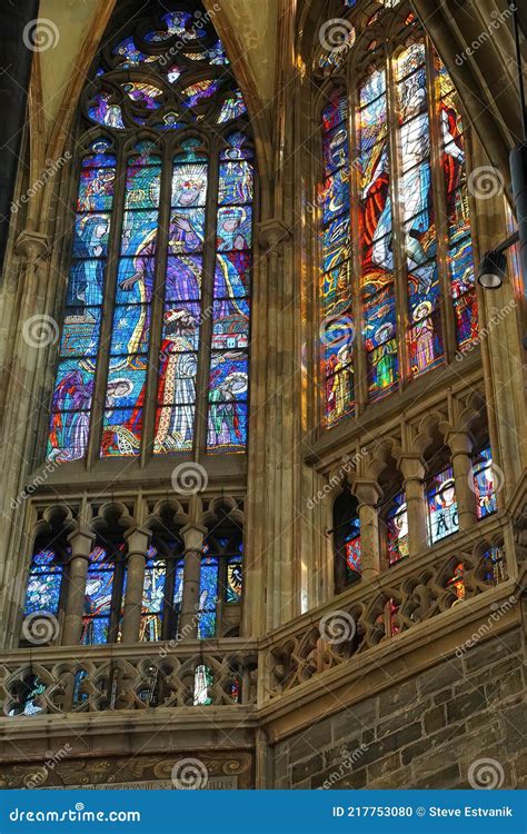 Stained Glass Window In St Vitus Cathedral Editorial Image Image Of