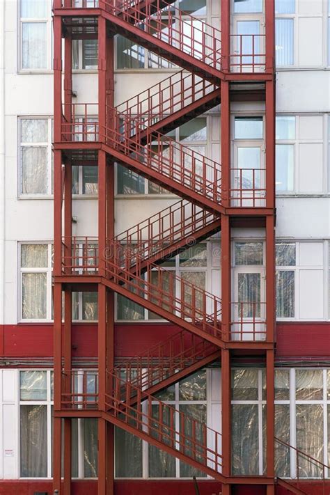 Emergency Metallic Stairs On Business Building Stock Image Image Of