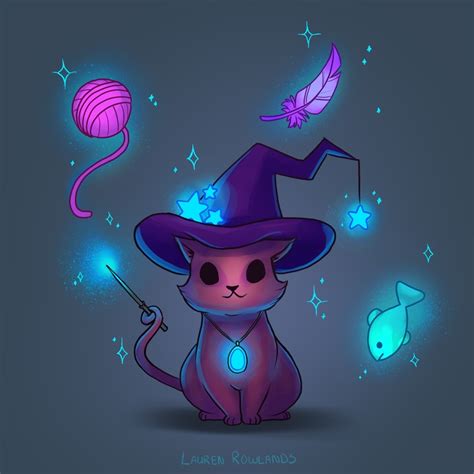 Witch Cat Baby Witch Witch Broom Cute Animal Drawings Kawaii