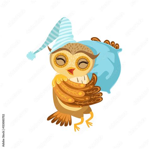 Owl Sleeping Cute Cartoon Character Emoji With Forest Bird Showing