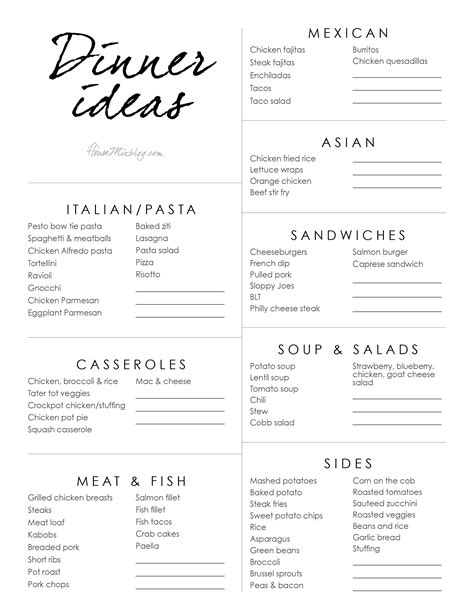 Quick dinner ideas for two. Dinner idea list and menu | Family meal planning, Food ...