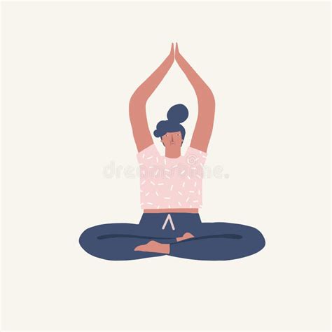 Yoga Girl Sitting In Pose Doing Breathing Exercise Illustration In