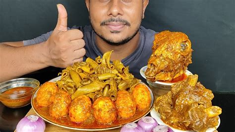 Eating Mutton Boti Curry Mutton Kosha Egg Curry Mutton Head Curry With Rice Asmr Mukbong