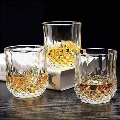 Jinaya Whisky Double Old Fashioned Crystal Cut Diamond Imported Whiskey Glasses Serving Glass