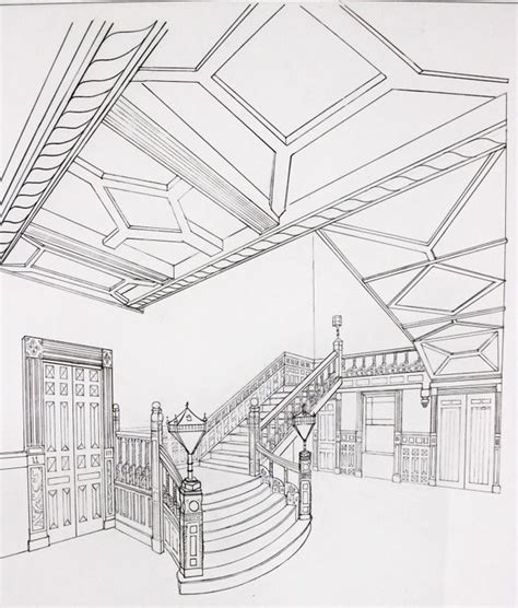2 Point Perspective With Stairs And Skylight Perspective Drawing