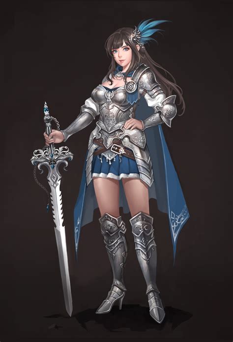Wallpaper Illustration Long Hair Anime Girls Blue Eyes Cleavage Armor Sword Open Shirt