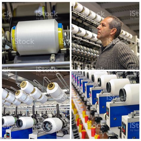 Textile Industry Collage Yarn Manufacturing Process Stock Photo