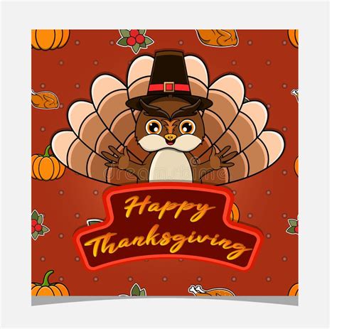 Happy Thanksgiving Illustration With Owl In Pilgrim Costume Stock