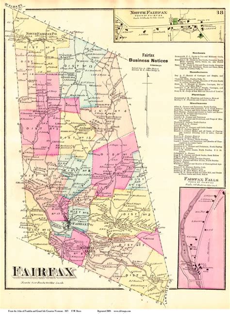 Fairfax Town Fairfax Falls And North Fairfax Villages Vermont 1871