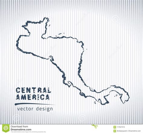 Central America National Vector Drawing Map On White Background Stock