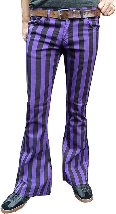 Mens Bell Bottoms Flares Purple Black Striped Trousers Retro