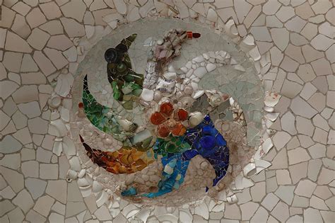 Ceiling Mosaic Inside Column Chamber Park Guell Barcelon Flickr