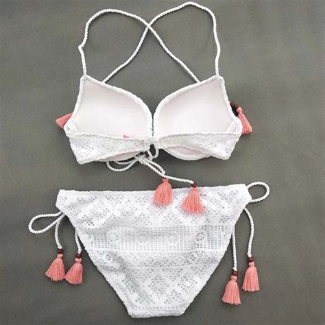 Three Point White Bikini Gathers Sexy Big Triangle Split Swimsuit For Women With Small Breasts