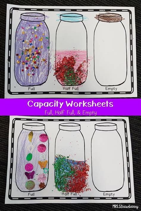Capacity Worksheet: Full Half Full Empty | Capacity worksheets