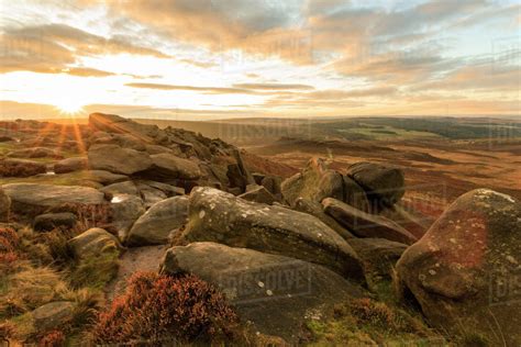 Higger Tor Carl Wark Hill Fort And Hathersage Moor Sunrise In Autumn