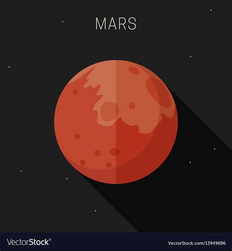 Mars Planet In Flat Style With Long Shadow Vector Simple Illustration